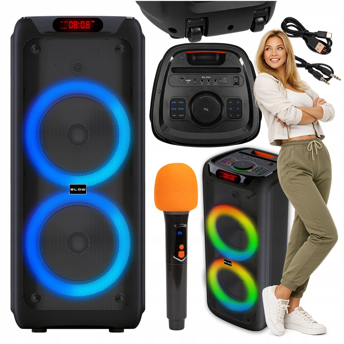 BLUETOOTH SPEAKER PORTABLE WIRELESS LARGE KARAOKE MICROPHONE 300W