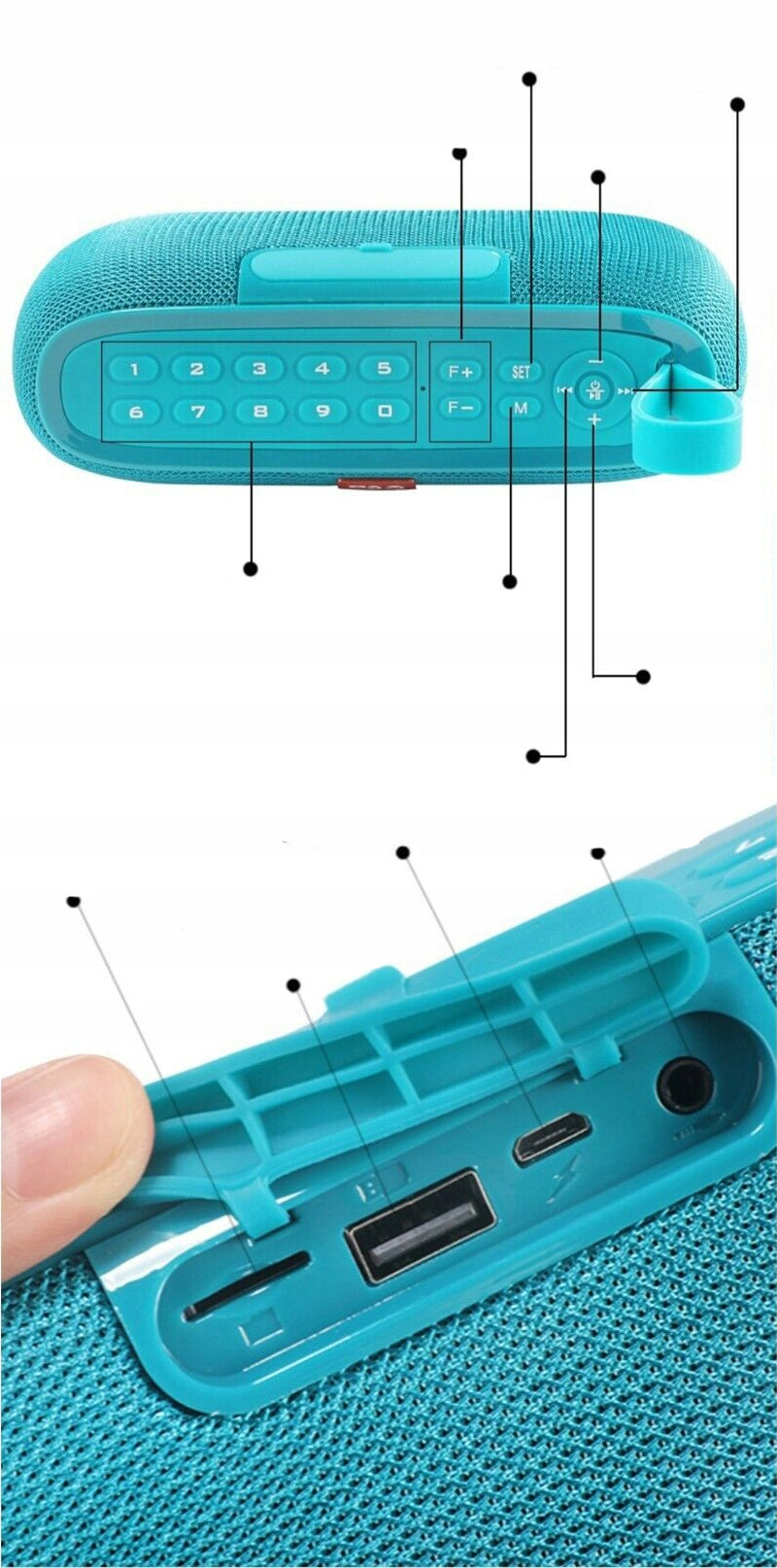 BLUETOOTH SPEAKER PORTABLE WIRELESS USB MOBILE AUDIO MICROPHONE FM AUX Manufacturer code T&G TG177 WODOODPORNY NIEBIESKI AKUMULATOR