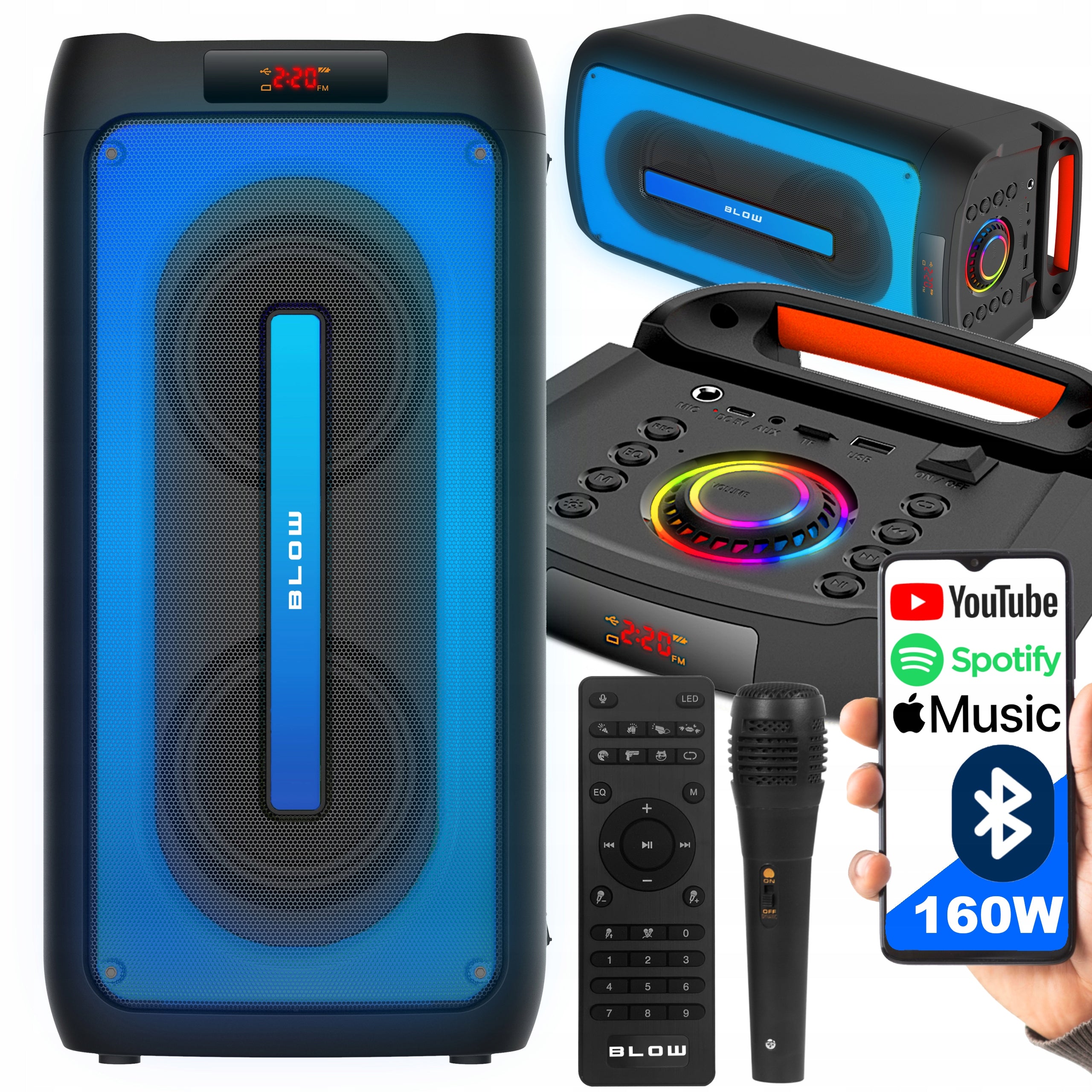 BLUETOOTH SPEAKER USB PORTABLE BOOMBOX RGB KARAOKE MICROPHONE REMOTE CONTROL SET
