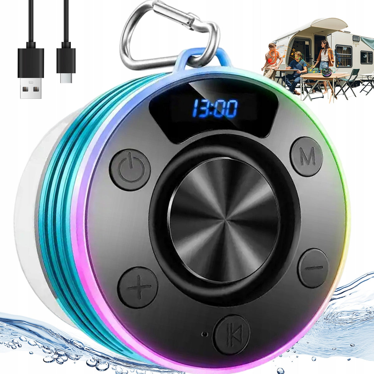 BLUETOOTH SPEAKER WATERPROOF IPX7 SUCTION CUP HOOK FOR POOL BATHROOM