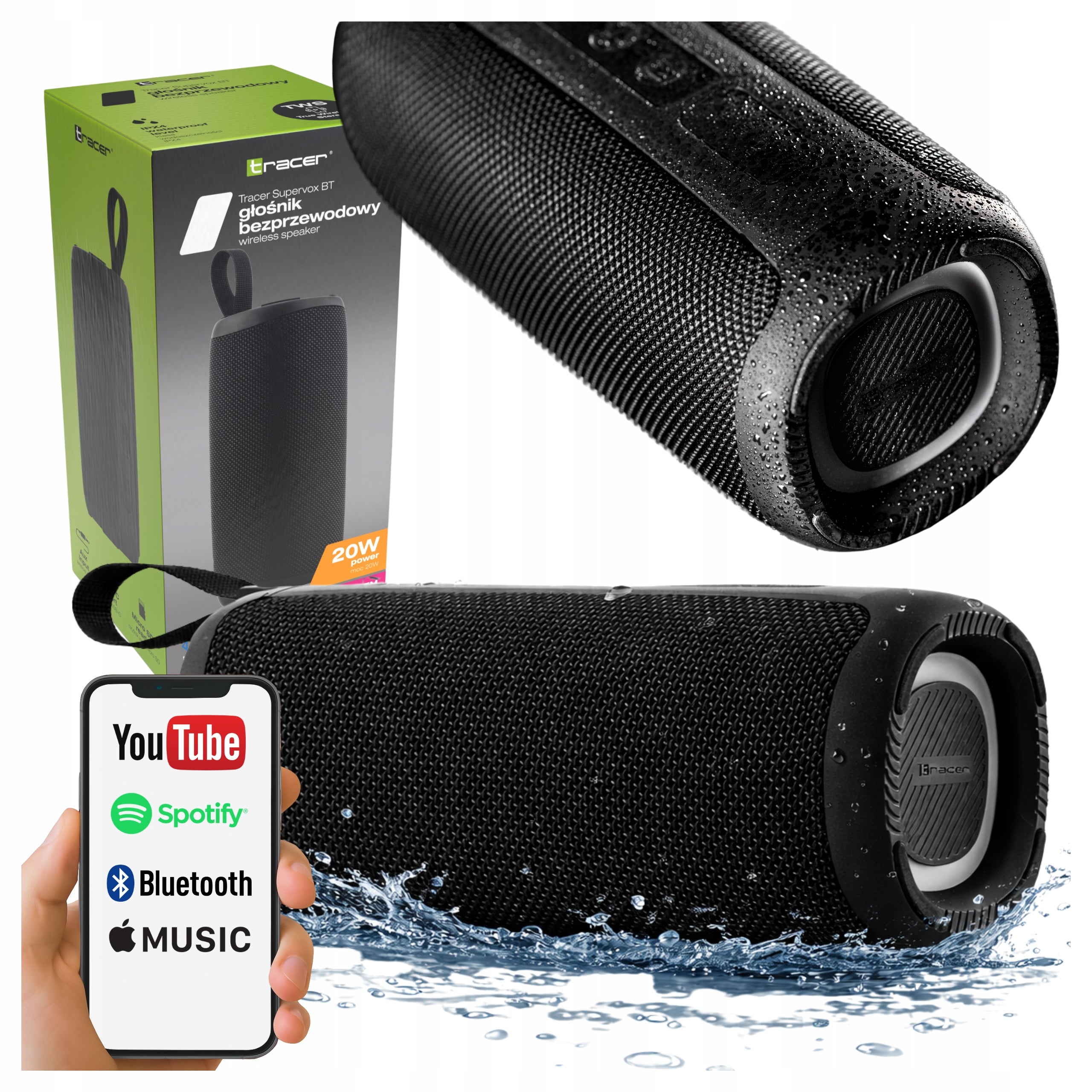 BLUETOOTH SPEAKER WITH RADIO PORTABLE WIRELESS BOOMBOX 20W USB AUX SD