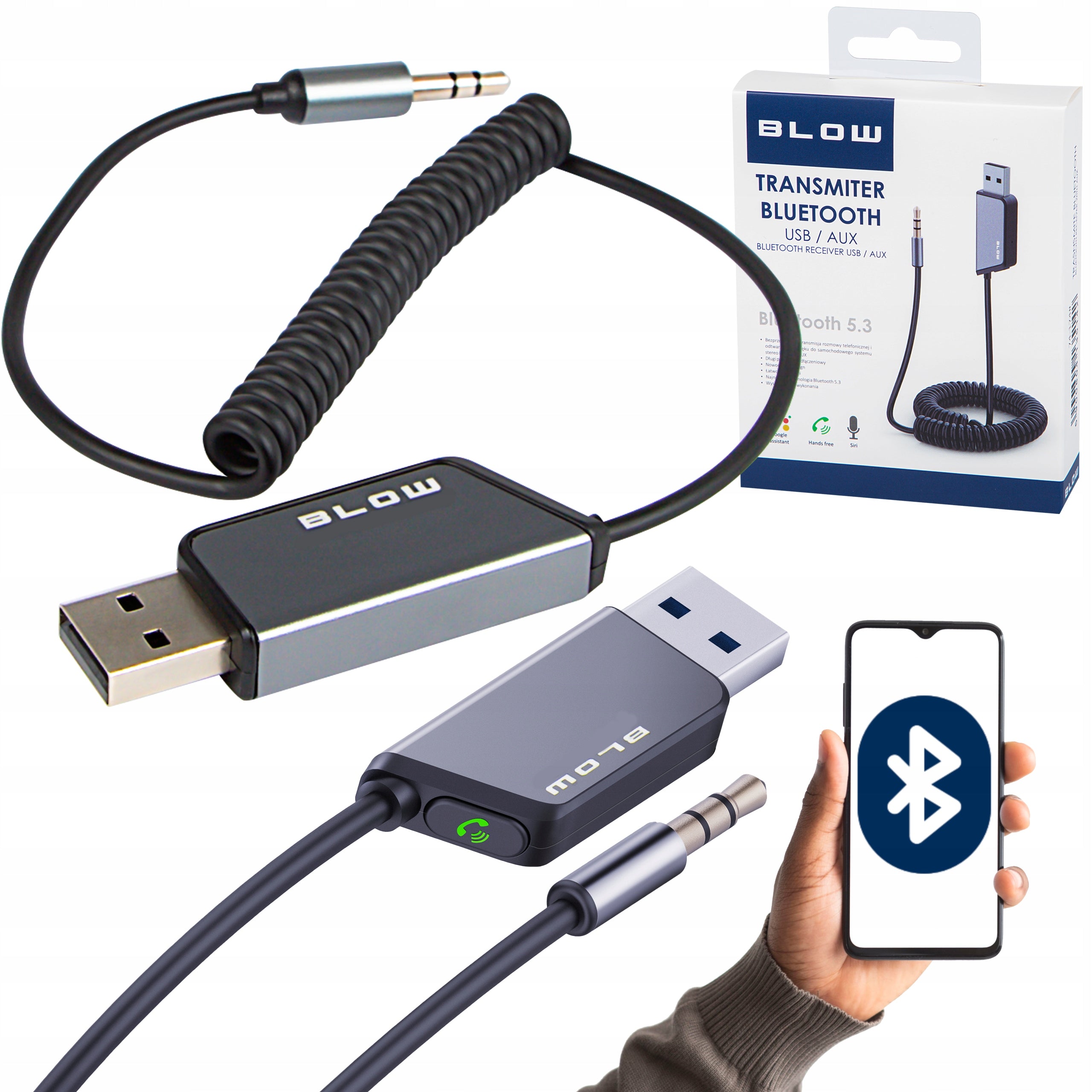 BLUETOOTH TRANSMITTER 5.3 CAR ADAPTER AUDIO RECEIVER TO AUX USB