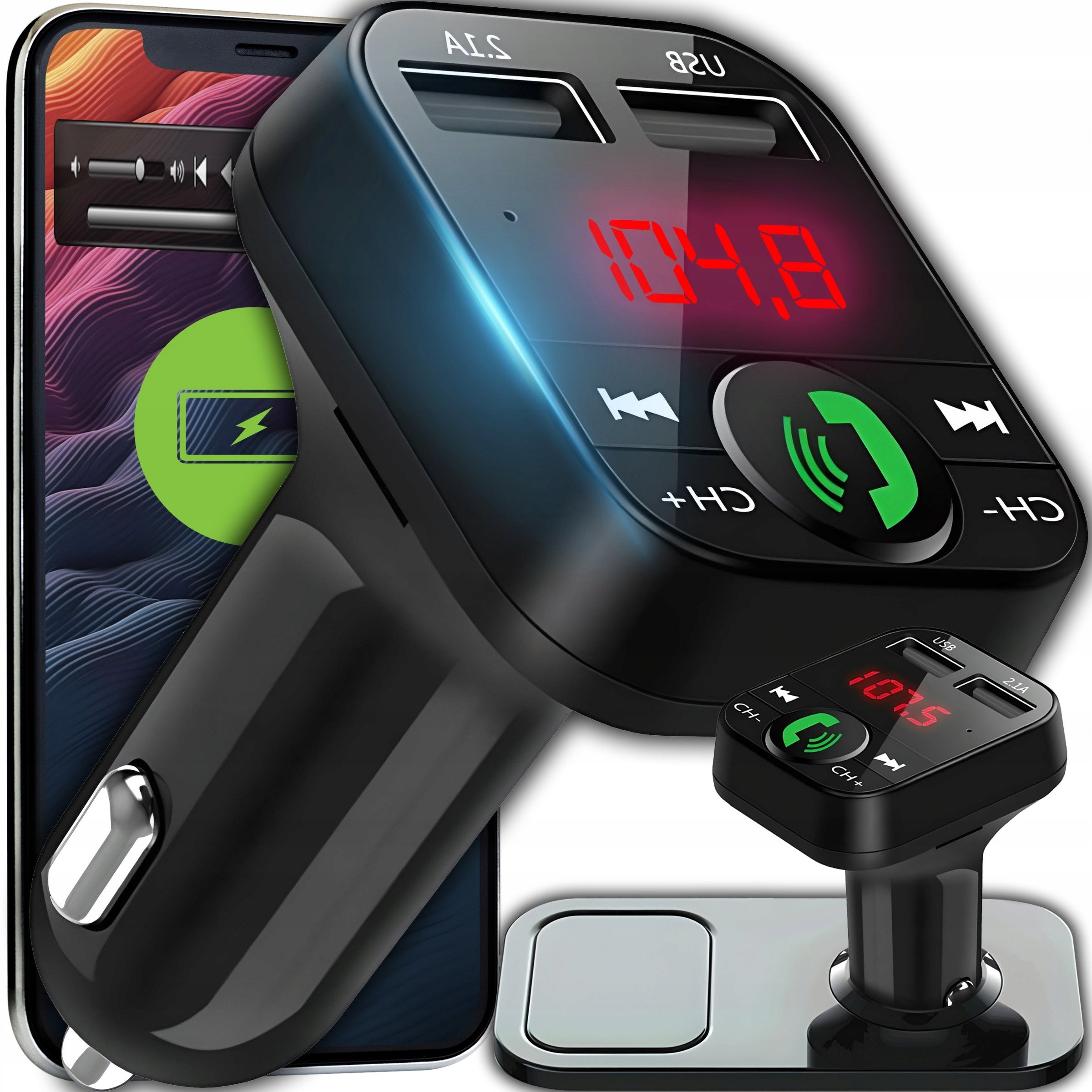 BLUETOOTH TRANSMITTER CAR FM CHARGER AUDIO RECEIVER 2x USB MP3 SD