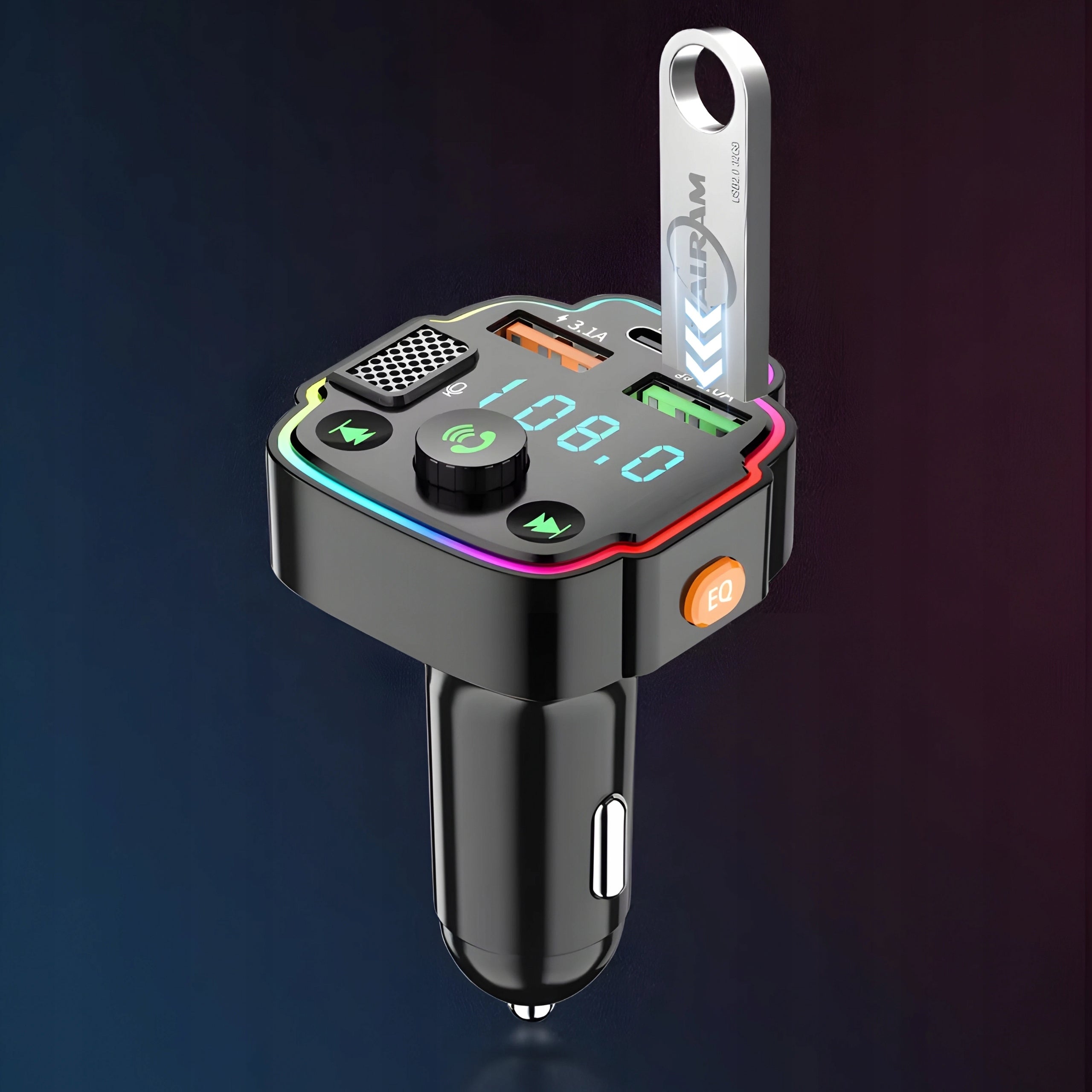 BLUETOOTH TRANSMITTER FM MP3 WITH FAST CHARGER 3X USB RGB QC 20W Manufacturer code SILVER SHARKY
