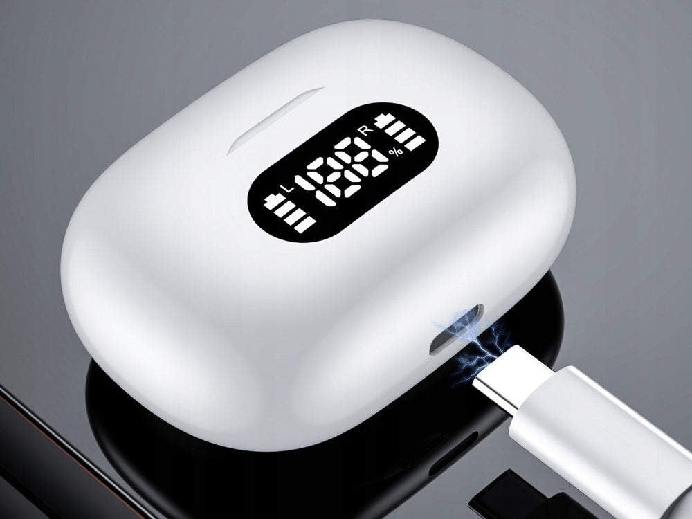 BLUETOOTH WIRELESS EARBUDS WITH LED CHARGING CASE AND MICROPHONE Packaging status original