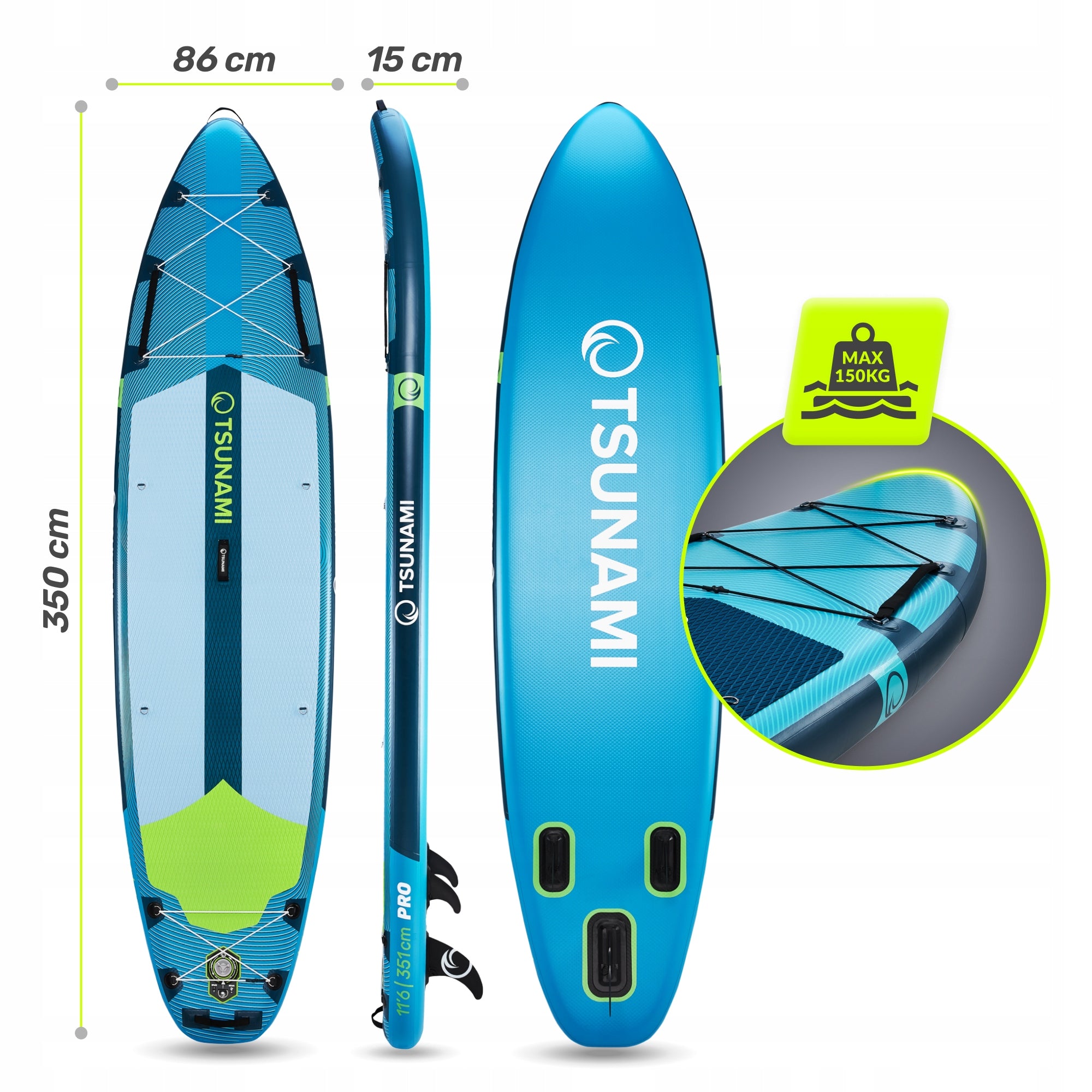 BOARD SUP STAND UP PADDLE INFLATABLE SWIMMING TSUNAMI PRO ACCESSORIES 350CM Manufacturer code Deska dmuchana do pływania SUP PRO T15