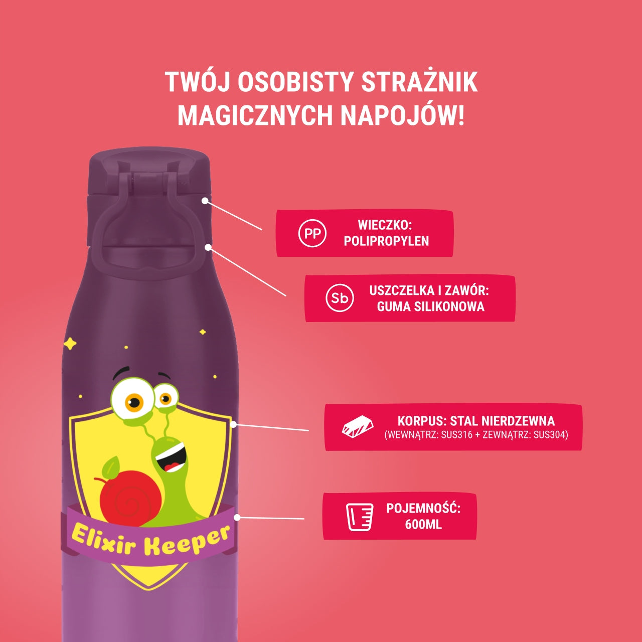 BOB SNAIL Baby Thermos 600ml Elixir Keeper Stainless Steel Stickers Manufacturer code 4820287101308