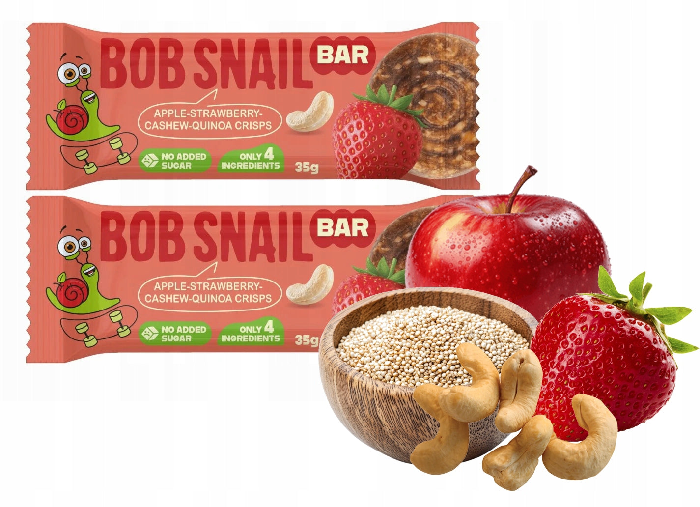 BOB SNAIL Bar APPLE STRAWBERRY NERVES QUINOA Without Added Sugar 35g x2