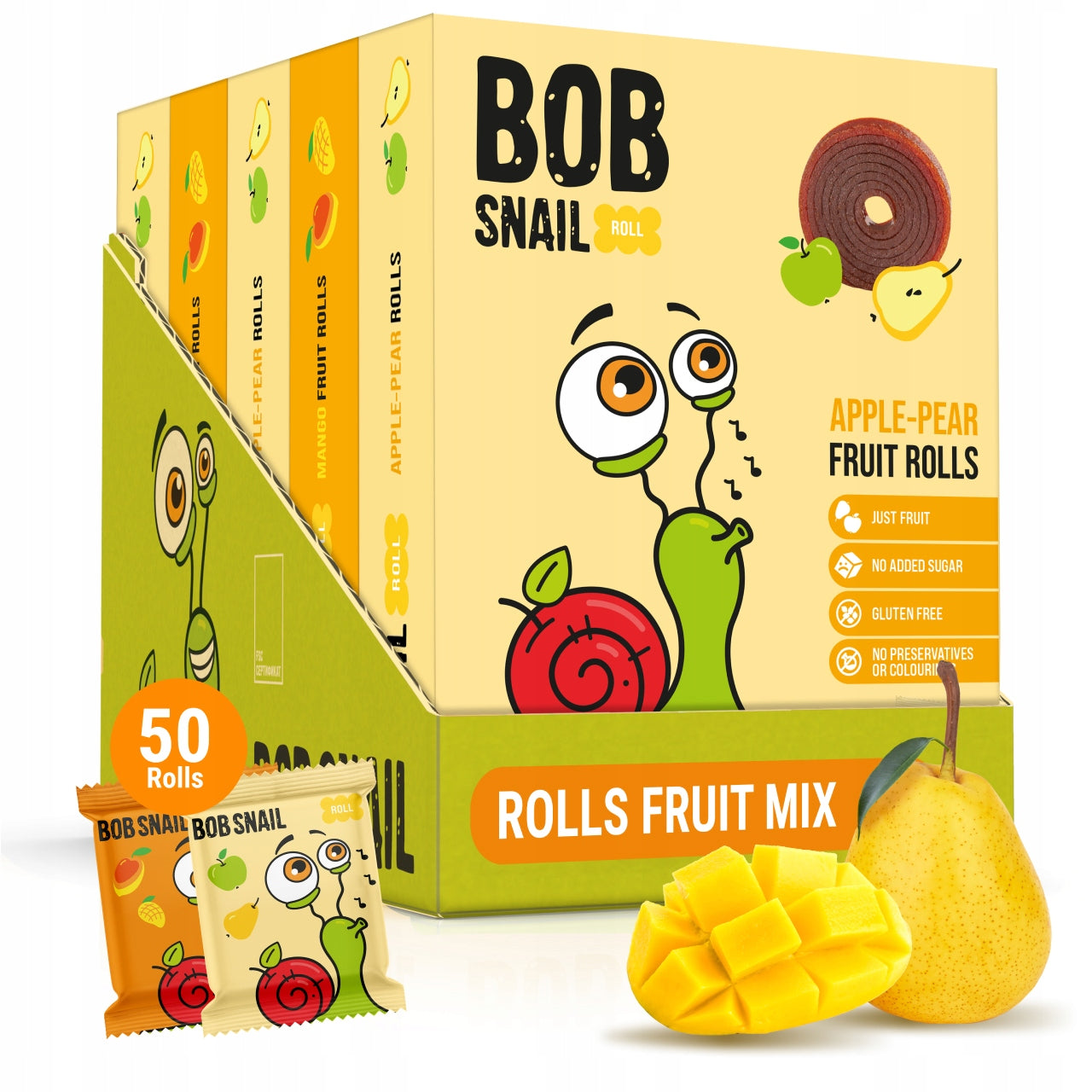 BOB SNAIL Fruit Rolls MIX Flavours MANGO PEAR without sugar 500 g 50 pcs
