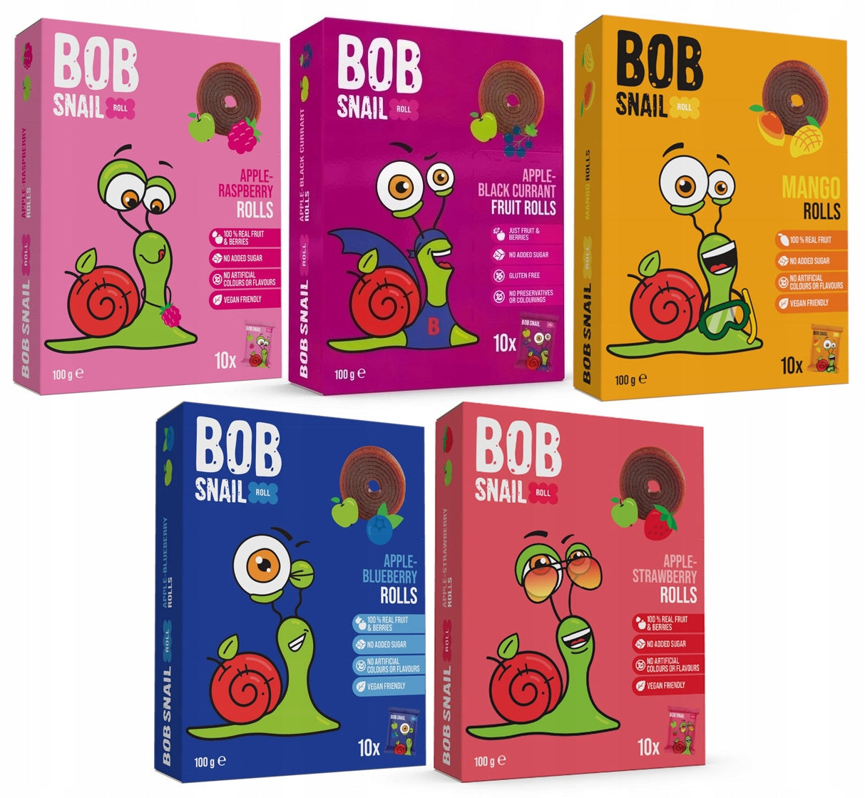 BOB SNAIL Fruit Snack SET 5 x 100g MIX OF FLAVORS Natural Without Sugars Brand no brand