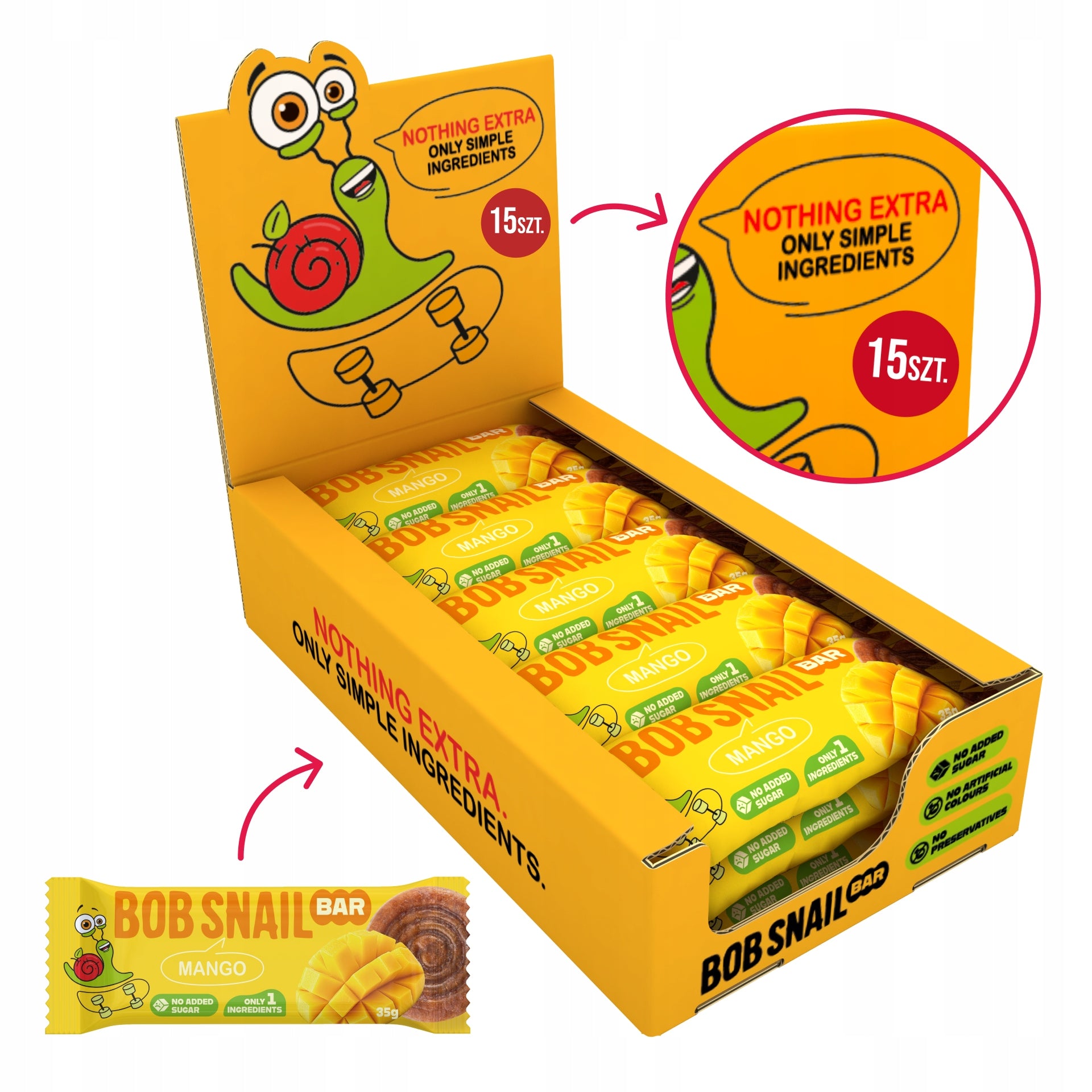 BOB SNAIL MANGO fruit bar 100% without added sugar lactose gluten 15x35g