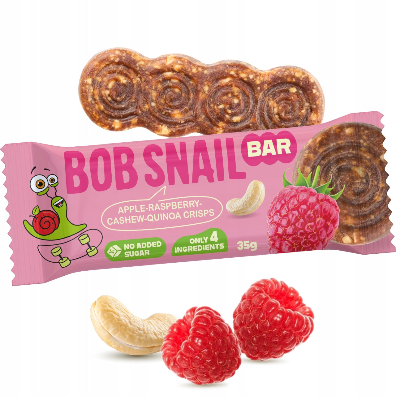 BOB SNAIL fruit and nut bar APPLE RASPBERRY CASHEWS without sugar 15x35 g Medical device no