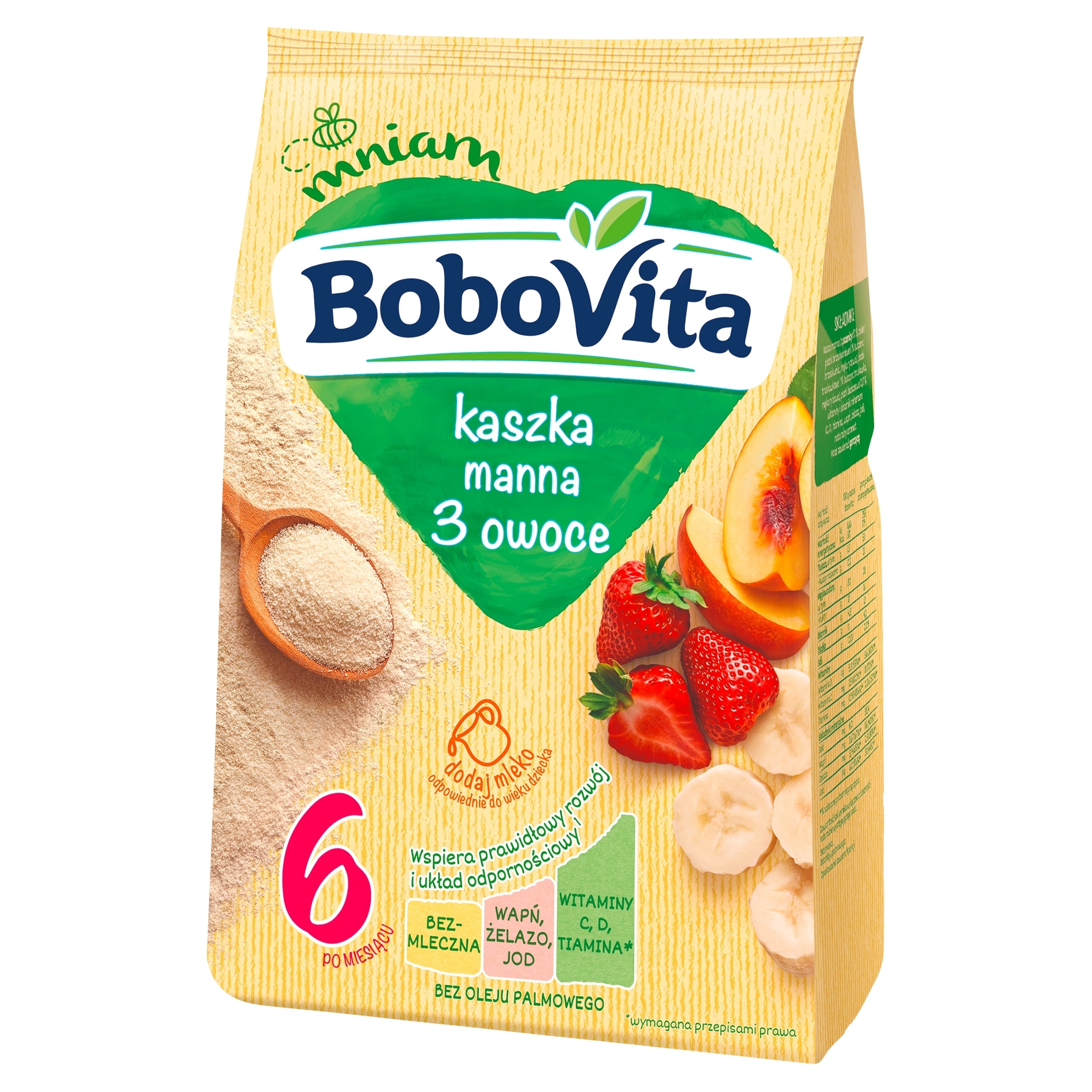 BOBOVITA DAIRY FREE PORRIDGE MANNA 3 FRUIT AFTER 6 MONTHS ONWARDS 180g Packaging status original