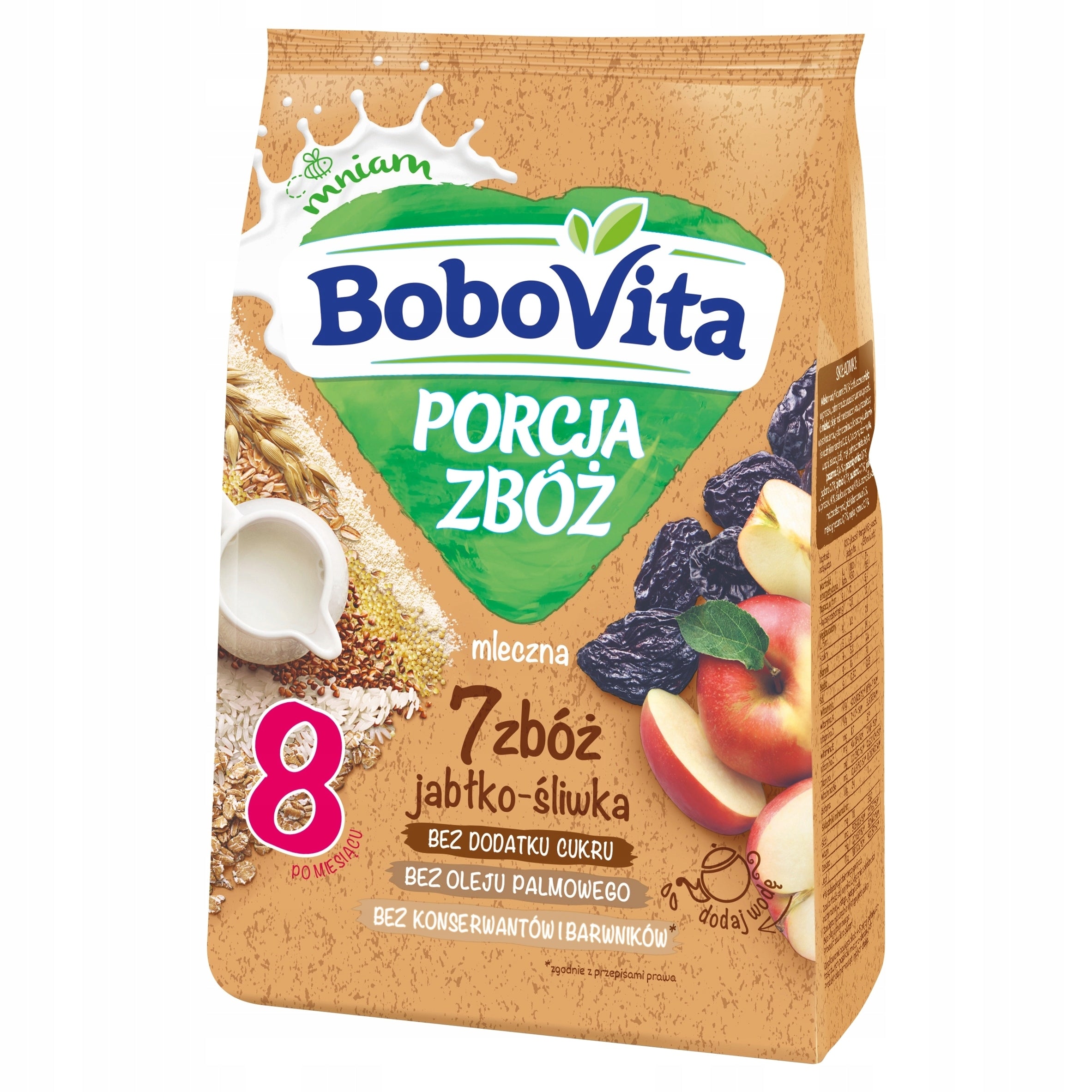 BOBOVITA MILK PORRIDGE PORTION OF CEREALS 7 CEREALS APPLE PLUM 210G Packaging status original