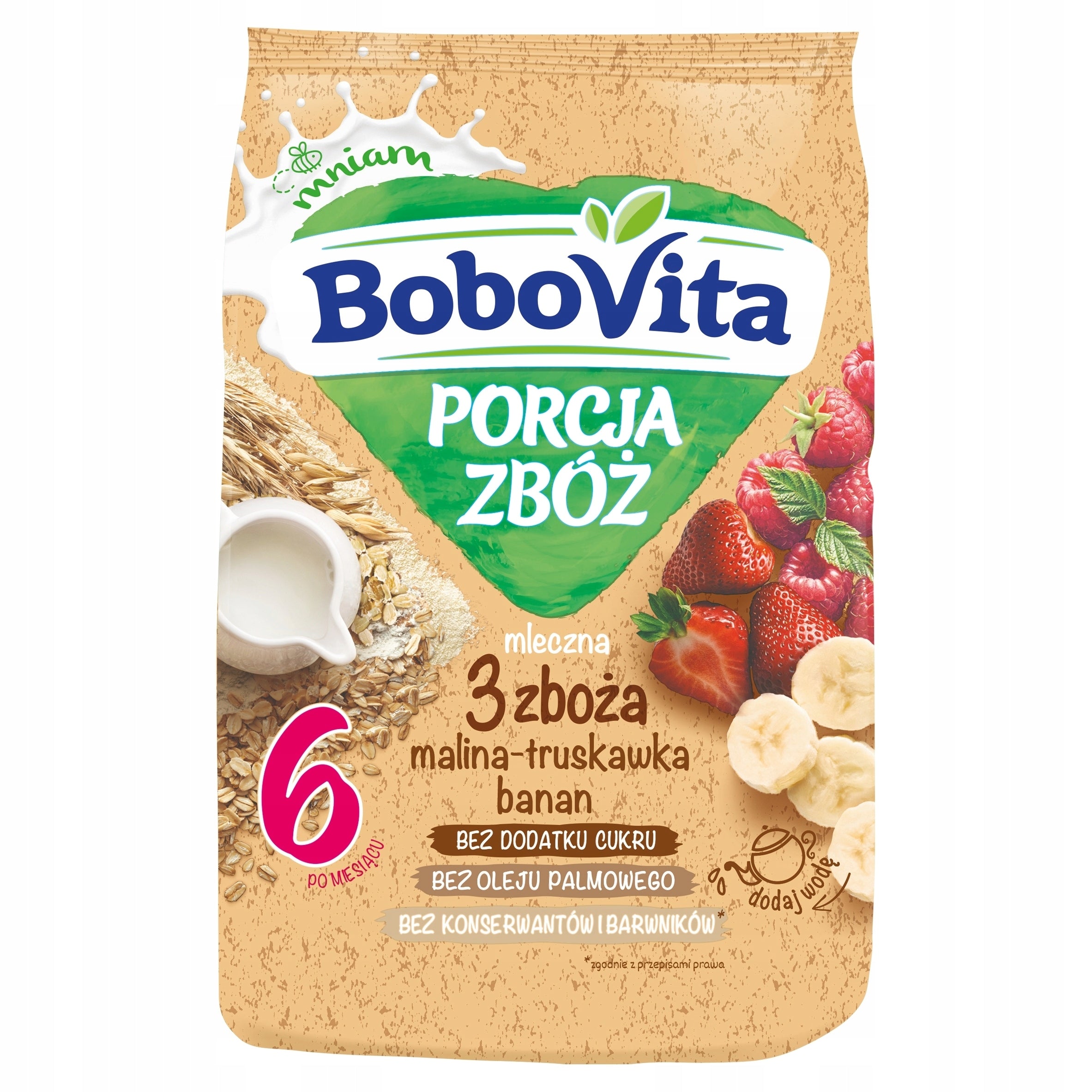 BOBOVITA SERVING 3 CEREALS MILK PORRIDGE RASPBERRY-STRAWBERRY-BANANA 6m+ 210g Manufacturer code 5900852041150