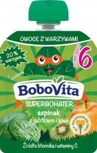 BOBOVITA Superhero mousse in a tube, Spinach with Apple and Kiwi, after 6 months