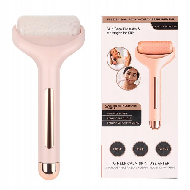 BODY FACE MASSAGER SWELLING LEGS COOLING PAIN RELIEF ICE ROLLER Color pink