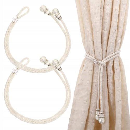 BOHO CURTAIN GARTERS BEIGE ADJUSTABLE CURTAIN HANDLES COTTON 2 PCS Brand no brand