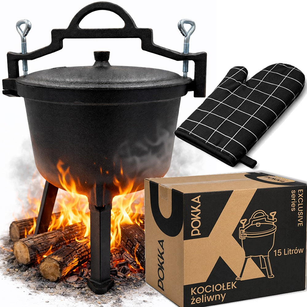 BOILER 15L CAST IRON HANGING HUNTING POT FOR ROASTS FIRE IRON 15L