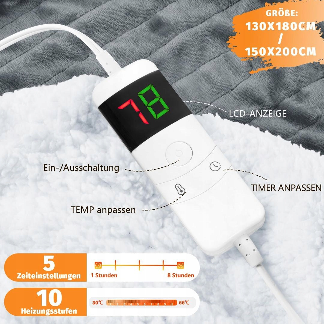 BOMOVA Electric Blanket 130 x 180 cm, Timer, 10 Temperature Levels, Grey Packaging status original