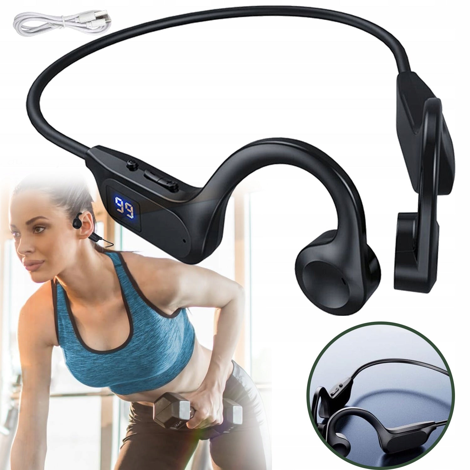 BONE CONDUCTION BLUETOOTH HEADPHONES, FOR CYCLING, RUNNING