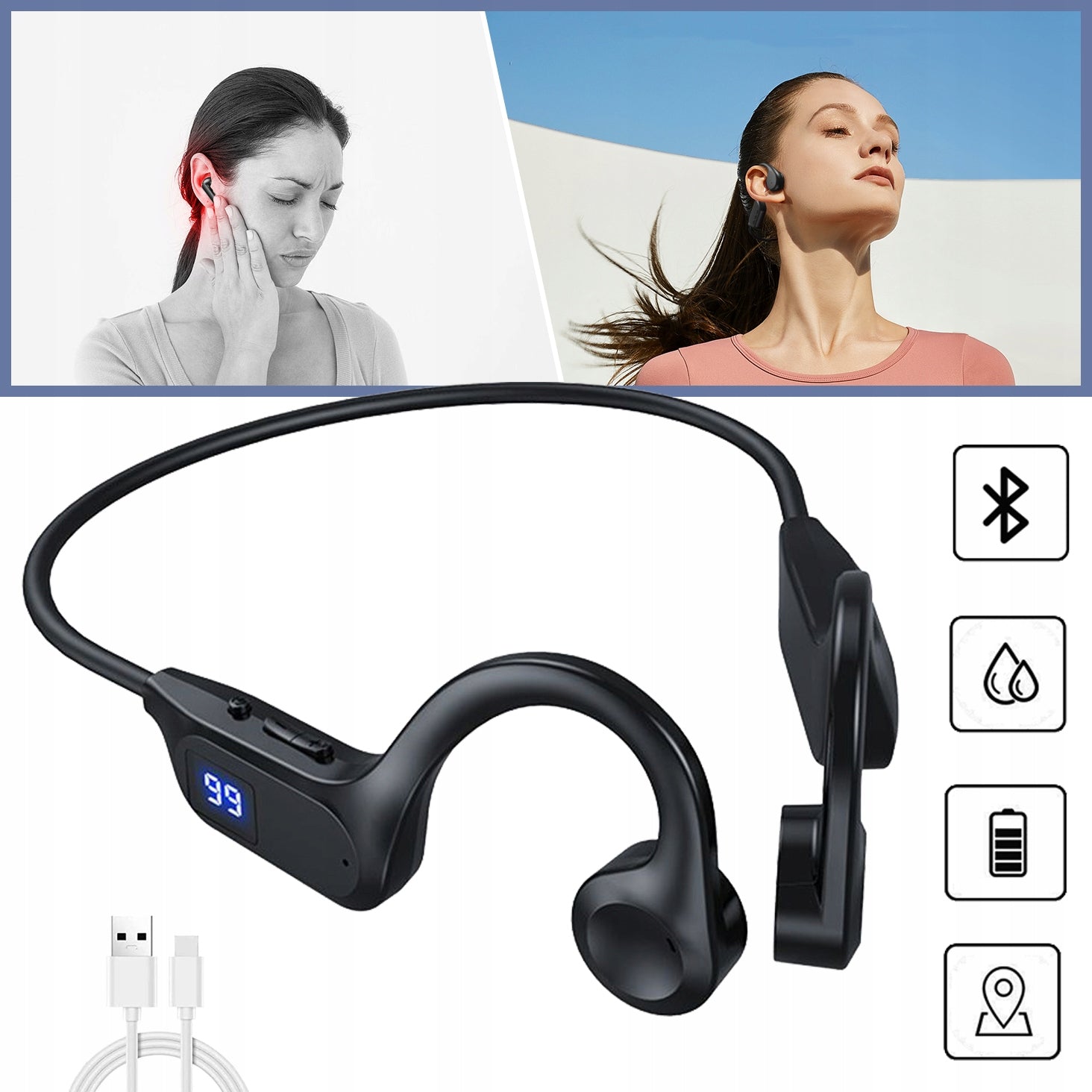 BONE CONDUCTION, WIRELESS BLUETOOTH HEADPHONES SPORTS SET Packaging status original