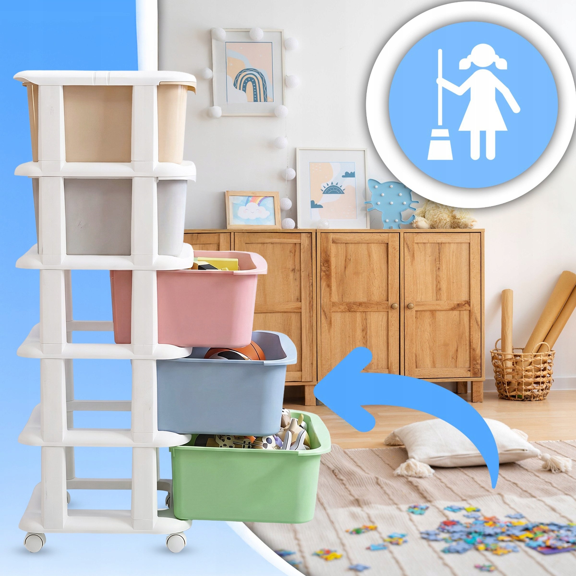 BOOKCASE LARGE PLASTIC TOY BASKET 5 DRAWERS SHELVES MOBILE CONTAINER XXL Manufacturer code OR1159