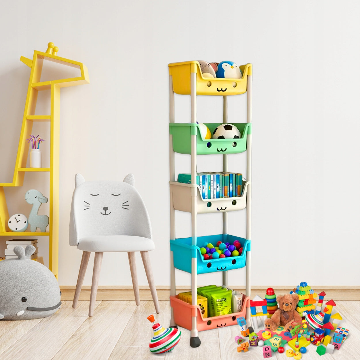 BOOKCASE TOY CABINET PLASTIC CONTAINER ON WHEELS 5 SHELVES ORGANIZER Brand MEMFLOW