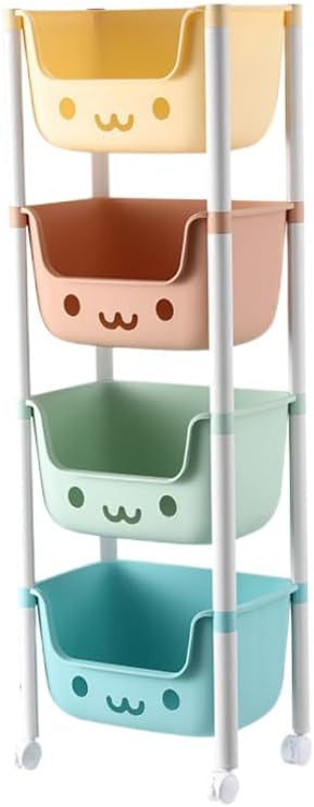 BOOKCASE TOY CABINET PLASTIC ORGANIZER CONTAINER ON WHEELS FOR CHILDREN