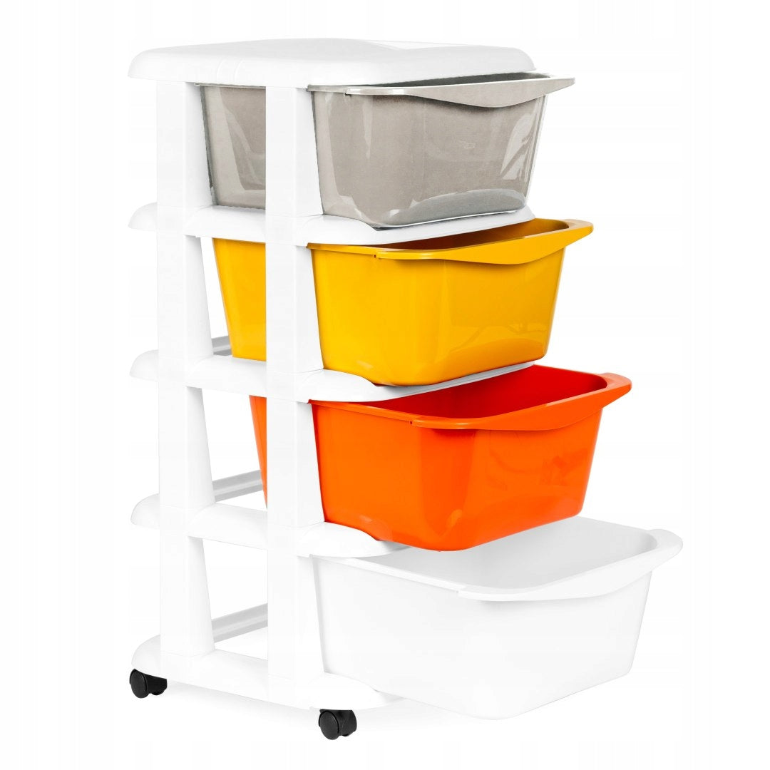 BOOKCASE WITH 4 PULL-OUT ROOMY DRAWERS ON WHEELS EASY DISPLACEMENT Packaging status original