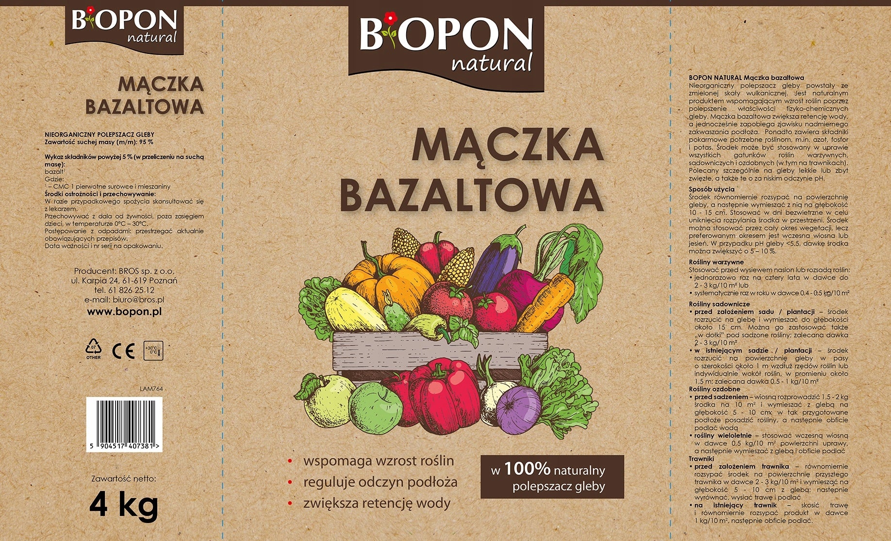 BOPON Basalt meal, 100% natural soil improver Biopon 4 kg EAN (GTIN) 5904517407381