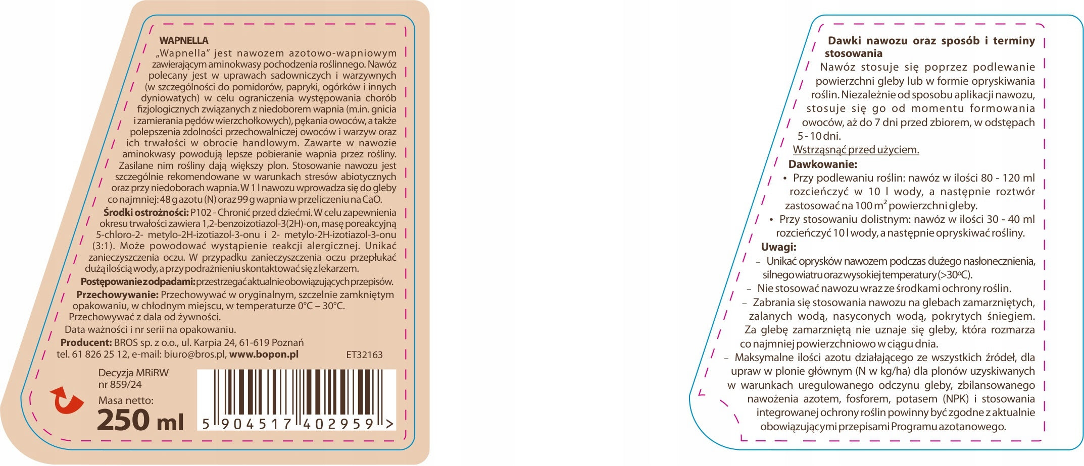 BOPON Wapnella calcium for tomatoes, fertilizer Biopon 0,25l Packaging status original