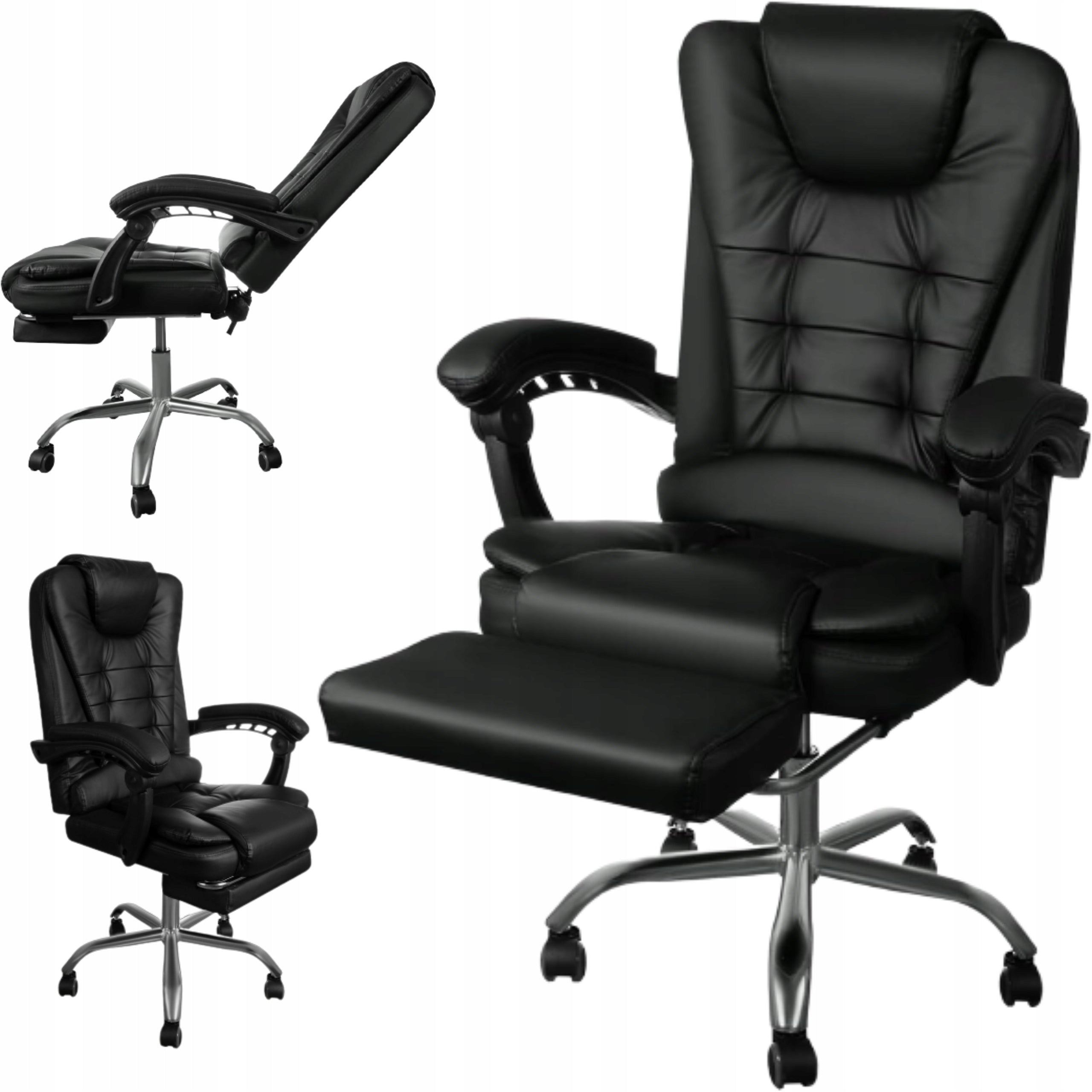 BOSS Computer Office Swivel Chair with Footrest Black ECO LEATHER
