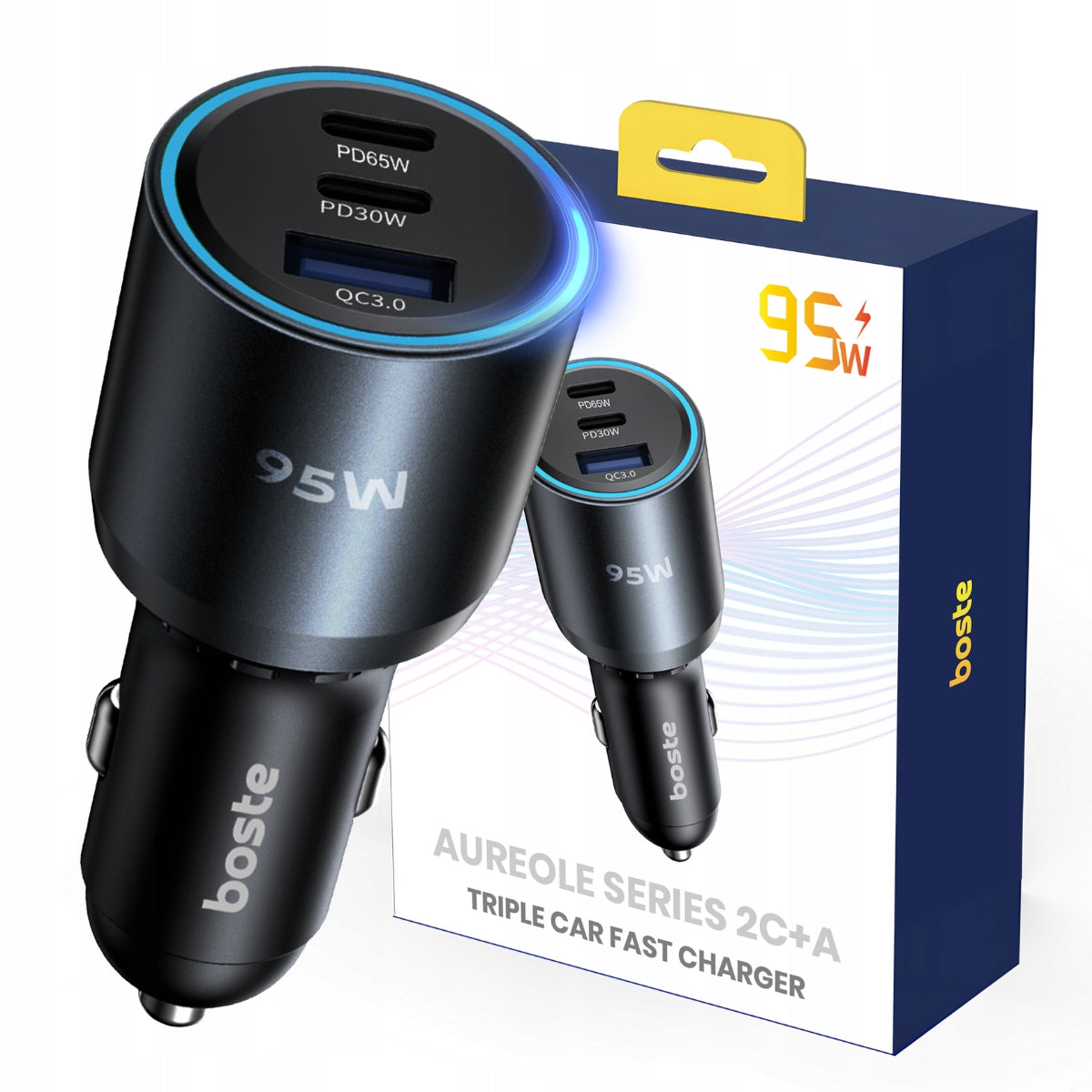 BOSTE FAST STRONG CAR CHARGER USB-A USB-C 95W UNIVERSAL QC PD