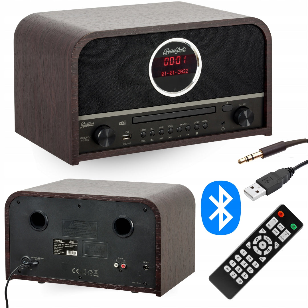BOSTON Network AM/FM DAB+ DIGITAL USB-A BLUETOOTH CD LED Brand Retropolis