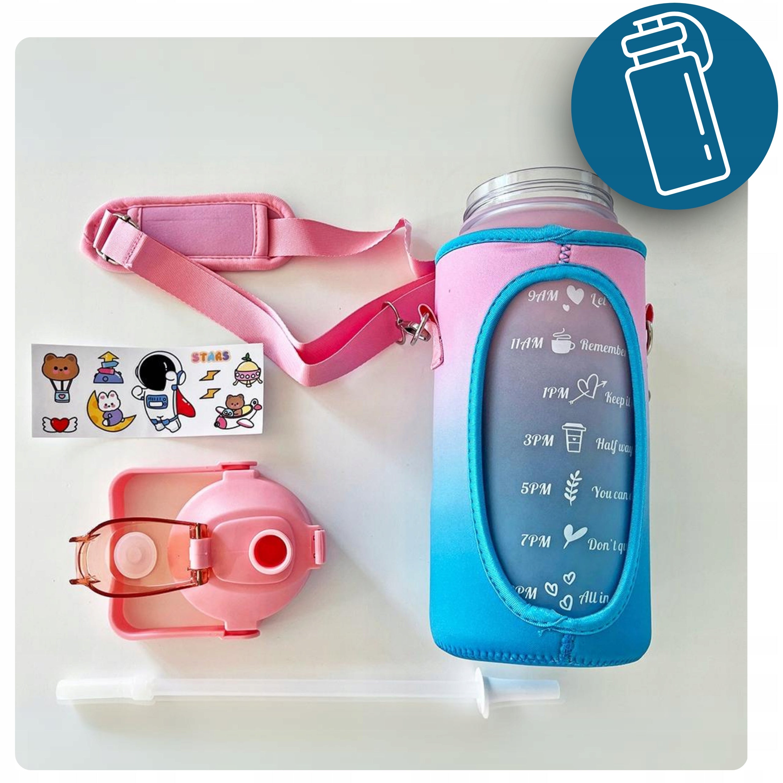 BOTTLE 2L WITH STRAW WATER BOTTLE gym fitness training SUMMER COVER Brand ZLARO