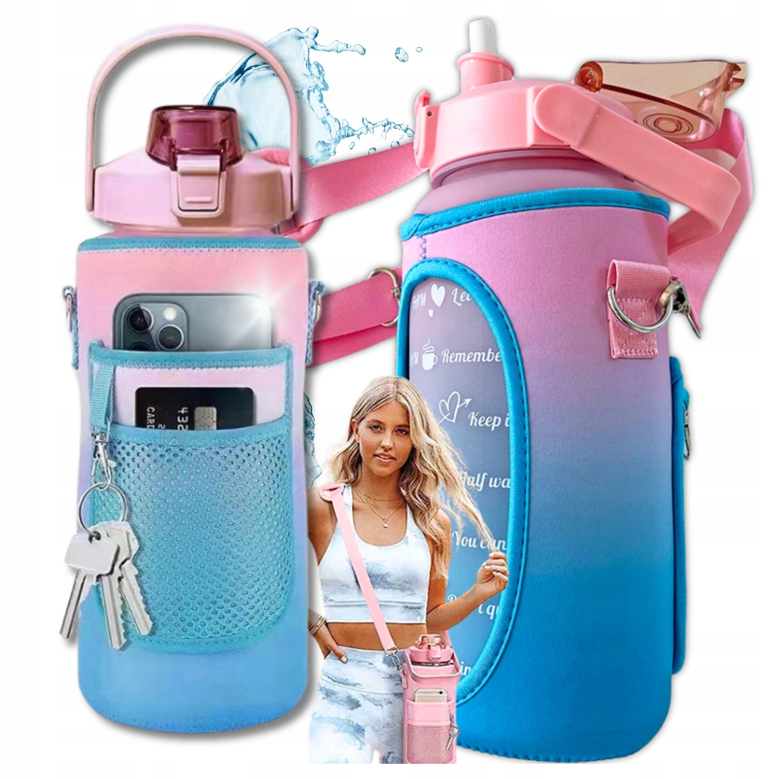 BOTTLE 2L WITH STRAW WATER BOTTLE gym fitness training SUMMER COVER