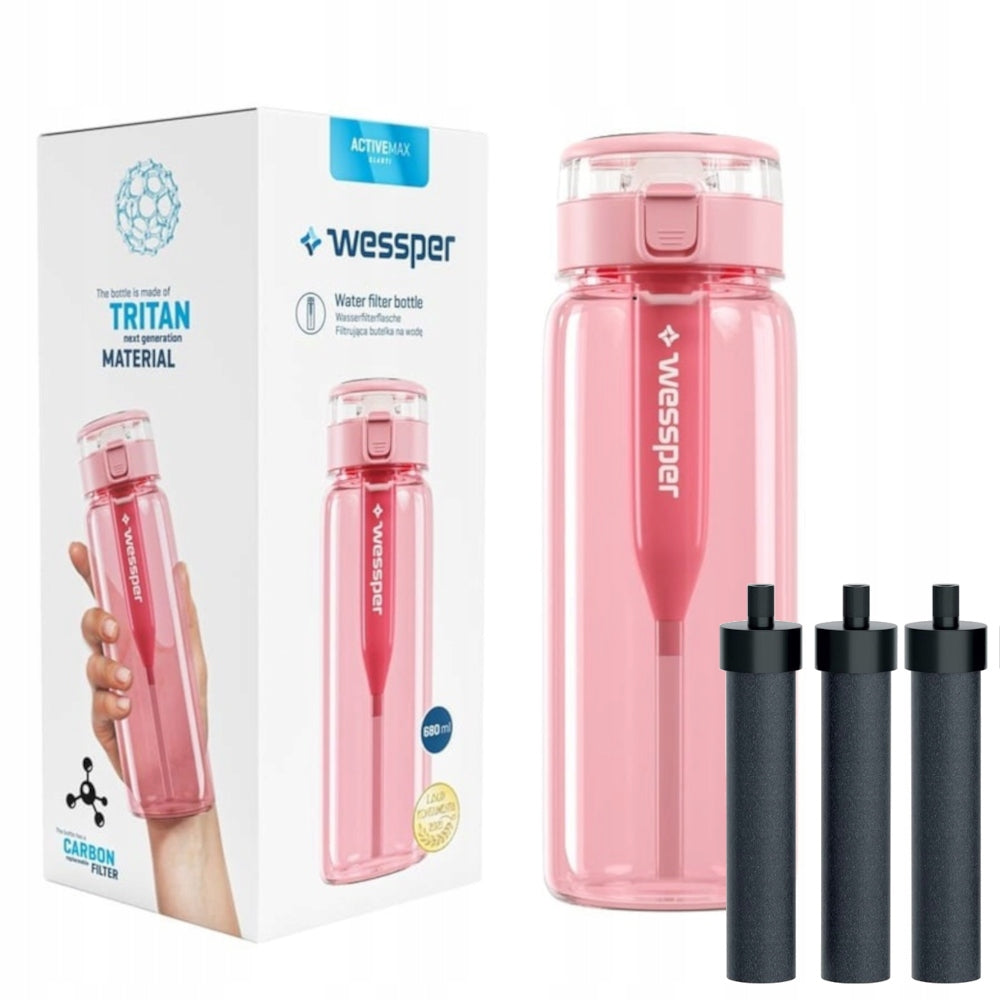 BOTTLE Filter bottle Wessper ActiveMax Clarti 0,68 l PINK + 3 CARTRIDGES