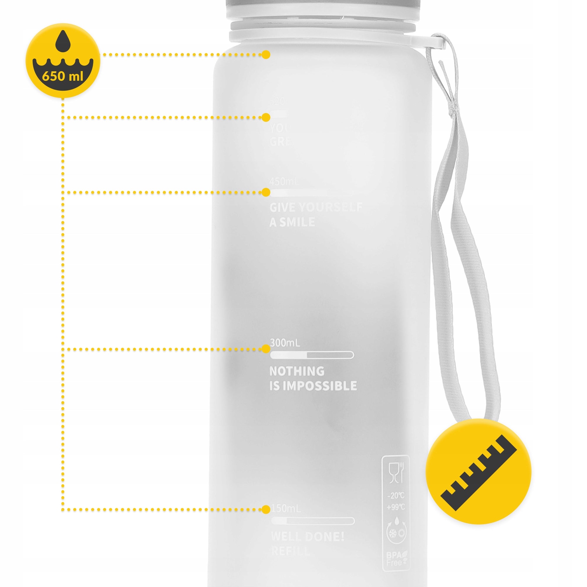 BOTTLE WATER BOTTLE DRINK TRITAN LEAKPROOF SPORTS WITH GRADUATION 650 ml Brand 4FIZJO