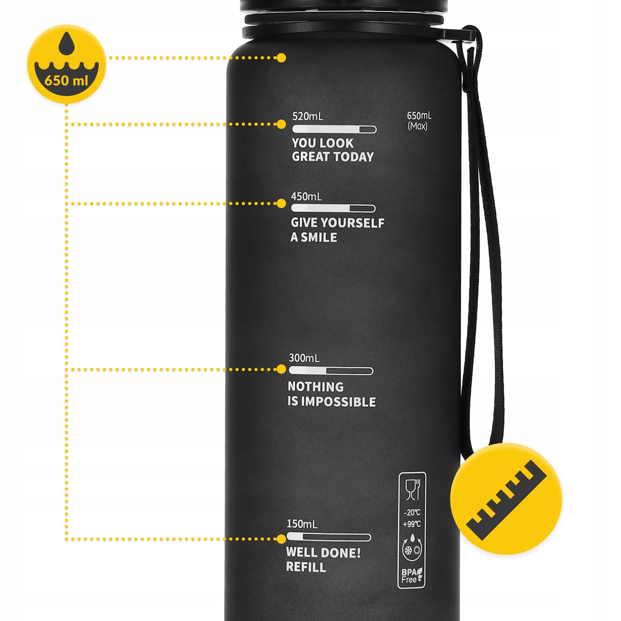 BOTTLE WATER BOTTLE DRINK TRITAN LEAKPROOF SPORTS WITH GRADUATION 650 ml Manufacturer code Bidon butelka na wodę WB12