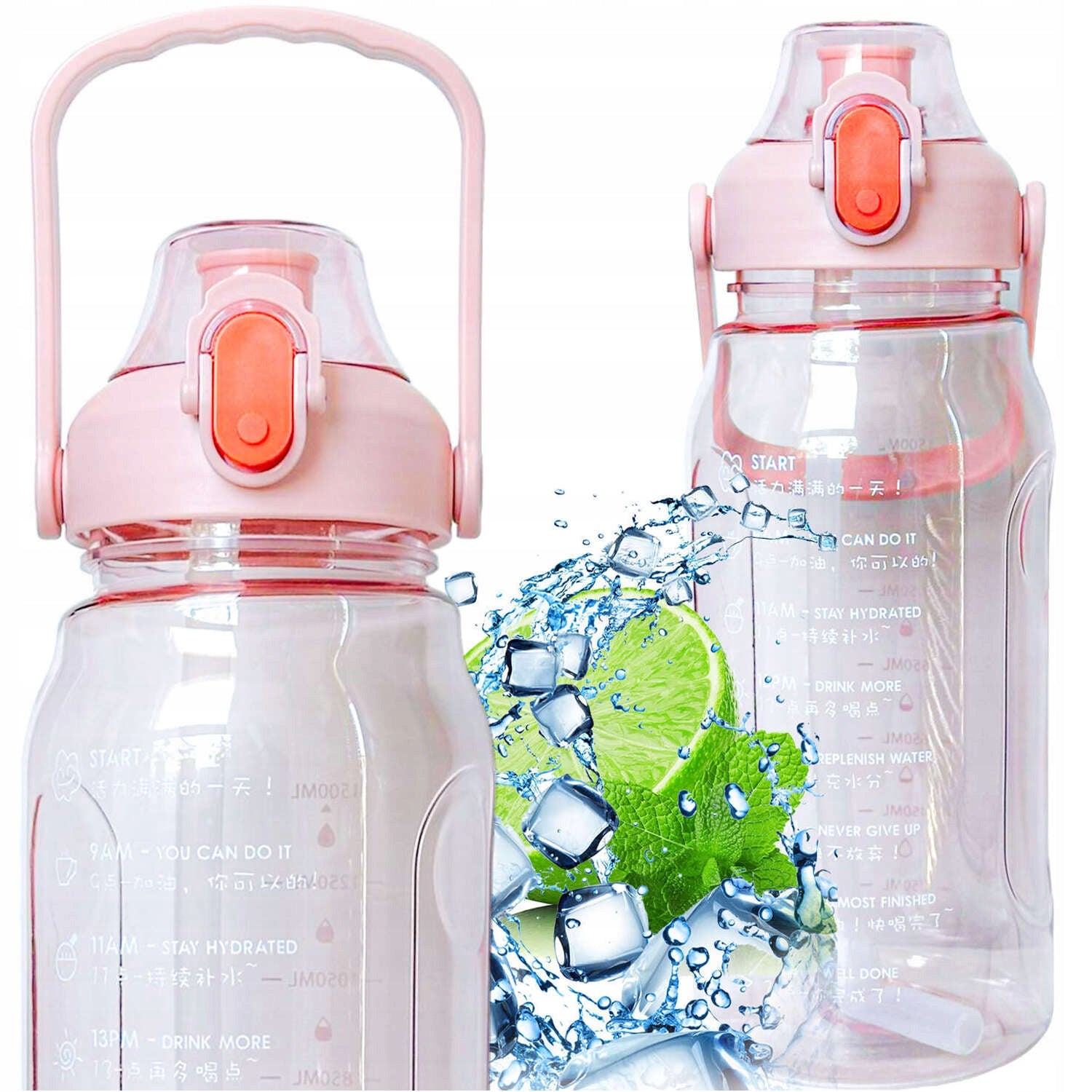 BOTTLE WITH STRAW FITNESS GYM SPORTS MOTIVATIONAL WATER BOTTLE WITH MEASURING CUP 1.5L Color pink