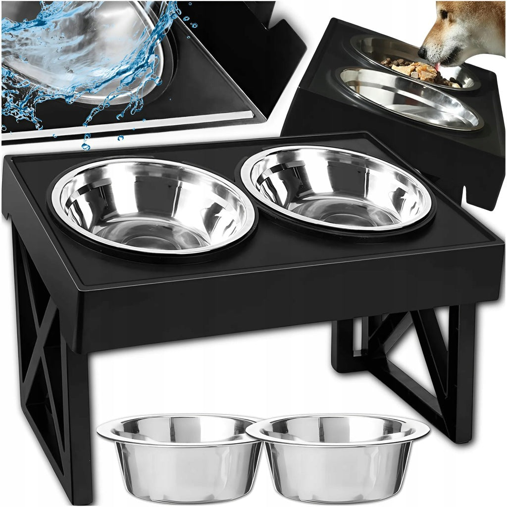 BOWLS ON STAND ADJUSTABLE DOUBLE BOWL LARGE NON-SPILL 2IN1 FOR DOG