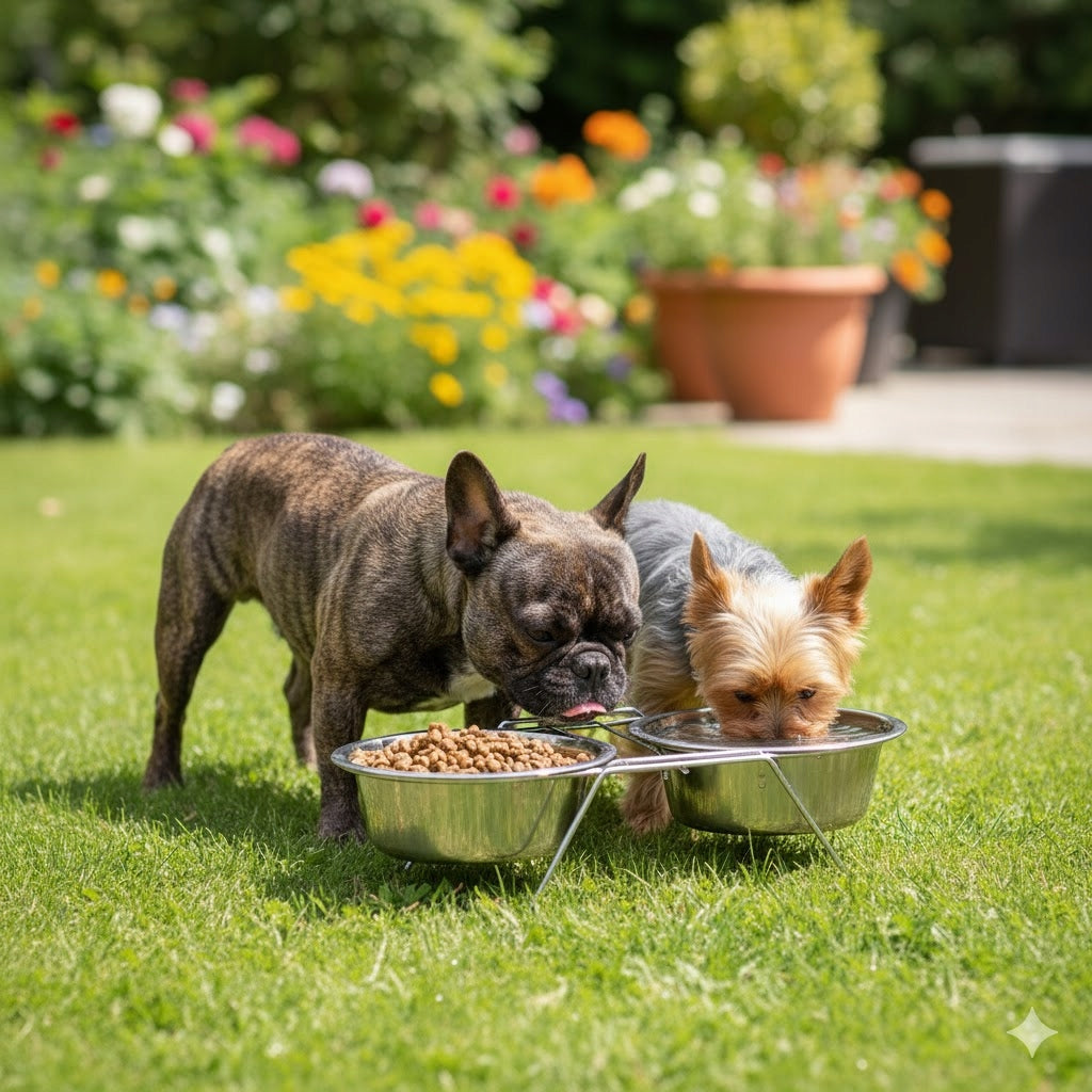 BOWLS ON THE STAND for cat dog BOWL METAL BOWLS 2x 0,22 liters Brand Goldi