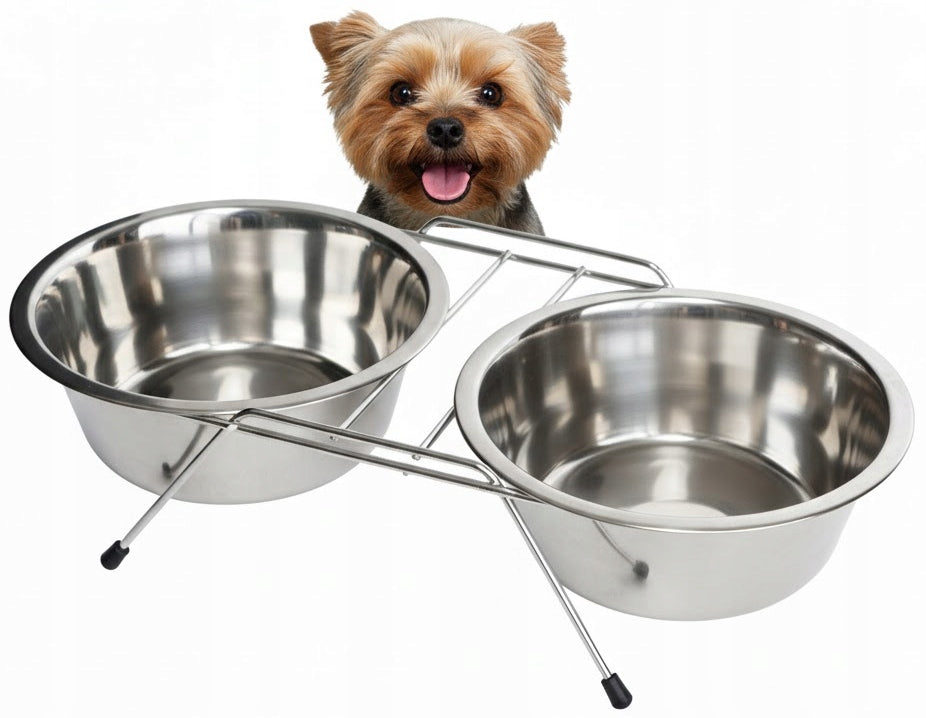 BOWLS ON THE STAND for cat dog BOWL METAL BOWLS 2x 0,22 liters