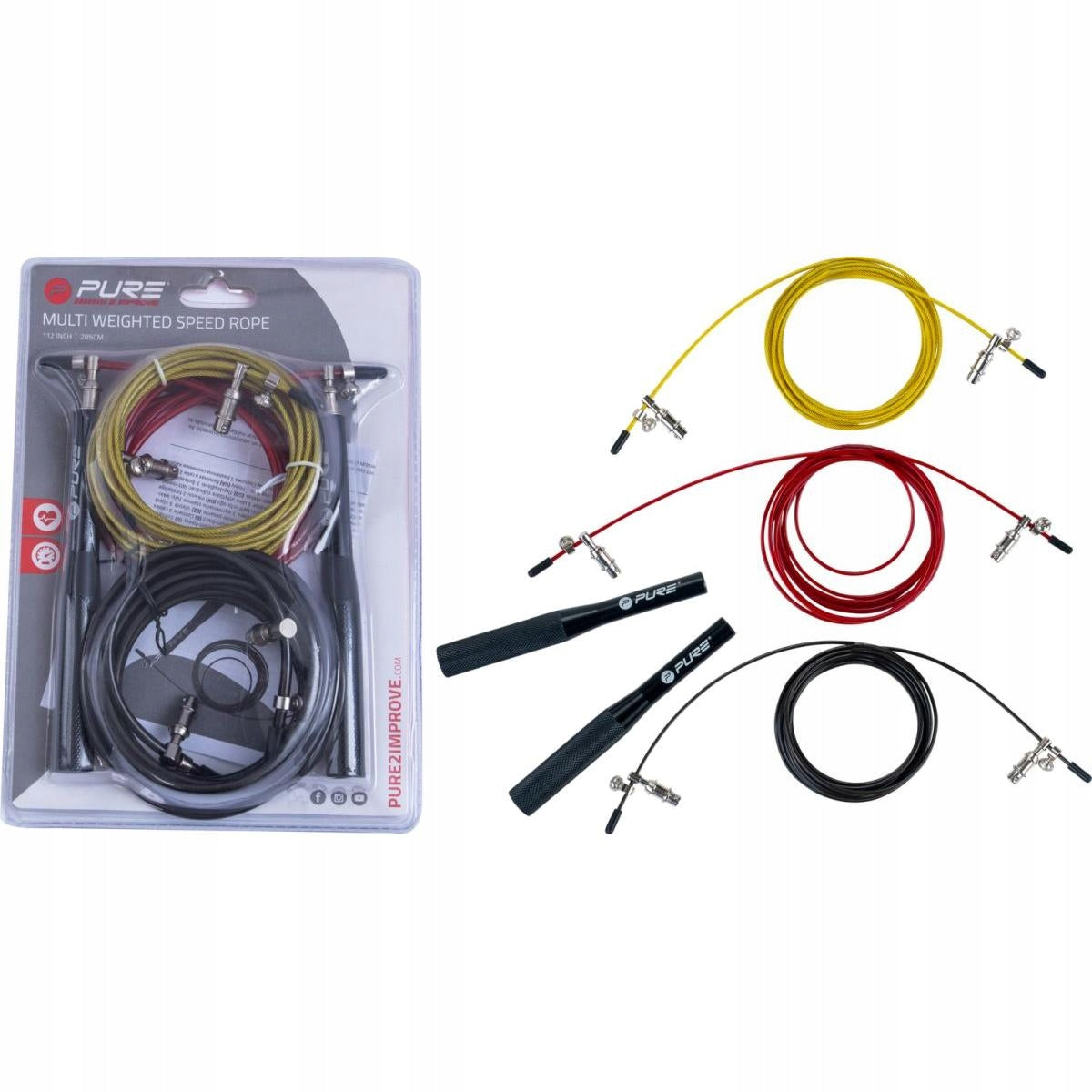 BOXING JUMP ROPE STEEL SET OF 3 INTERCHANGEABLE CABLES ADJUSTABLE 302cm PURE EAN (GTIN) 8719407014450