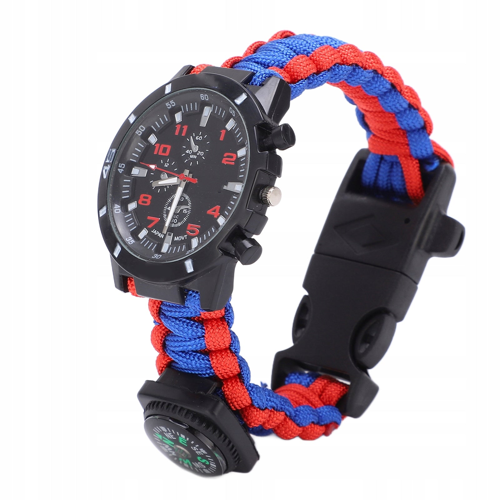 BRACELET BAND SURVIVAL WATCH PARACORD FLINT COMPASS WHISTLE 6IN1 Packaging status original