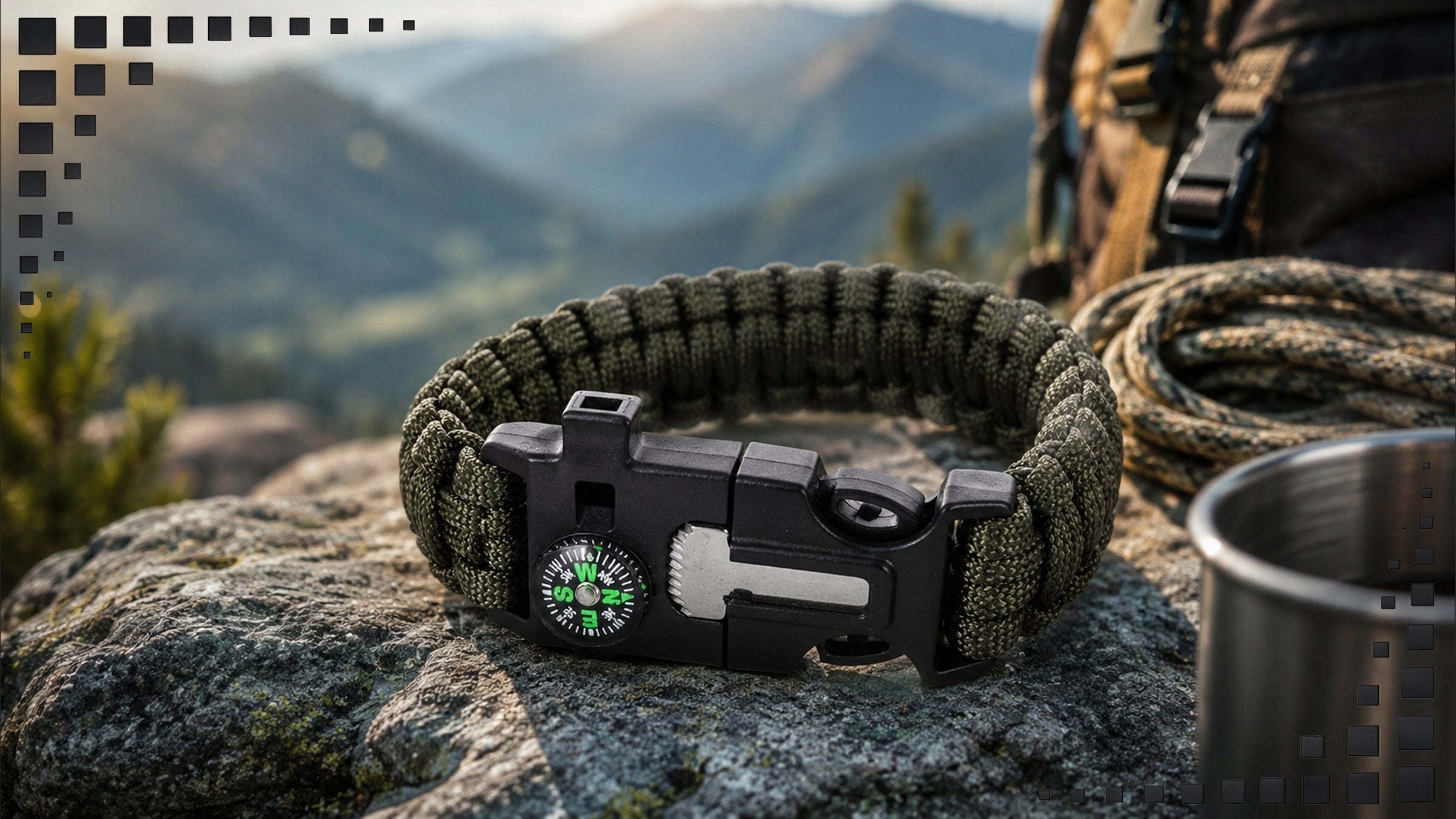 BRACELET HEADBAND PARACORD 5in1 FLINT COMPASS WHISTLE MULTITOOL SURVIVAL Manufacturer code #6790