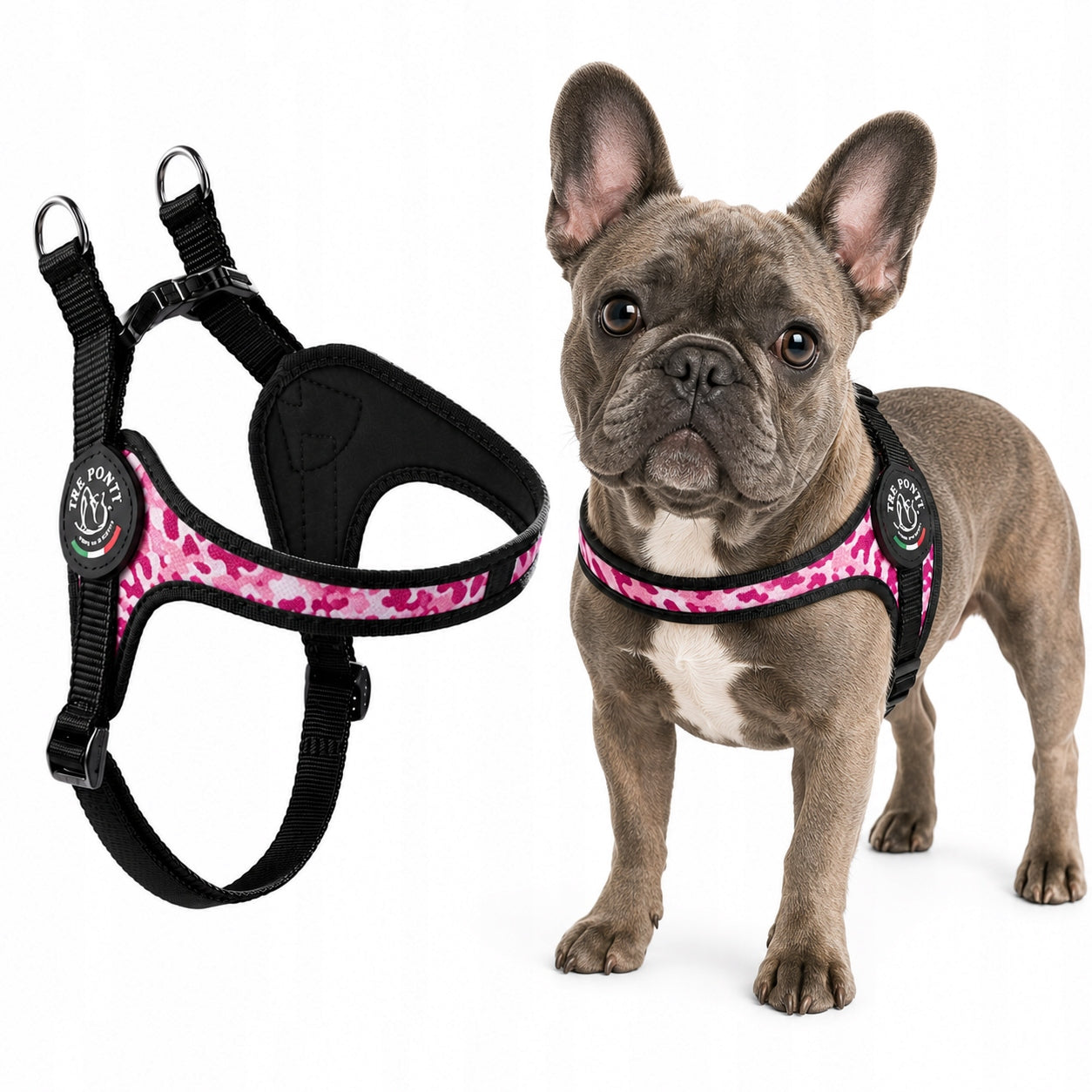 BRACES for dogs French Bulldog 54-69cm TRE PONTI camo pink size. 3,5
