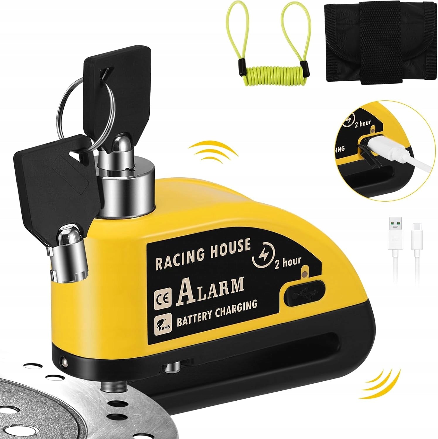 BRAKE DISC LOCK WITH 110dB ALARM!! MOTORCYCLE BIKE SCOOTER