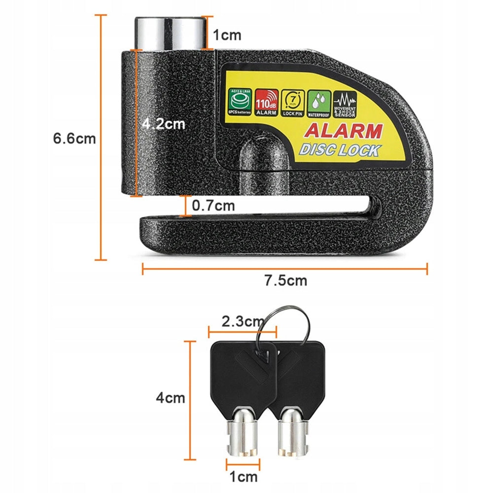 BRAKE DISC LOCK WITH ALARM FOR MOTORCYCLES AND BICYCLES WATERPROOF Kind alarm